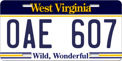 WV license plate OAE607