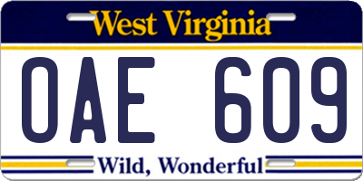 WV license plate OAE609