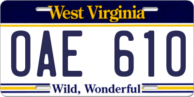 WV license plate OAE610