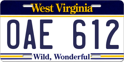 WV license plate OAE612