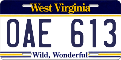 WV license plate OAE613