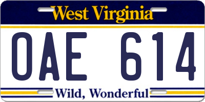 WV license plate OAE614