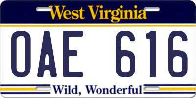 WV license plate OAE616