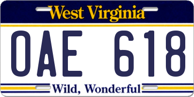 WV license plate OAE618