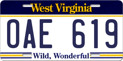 WV license plate OAE619