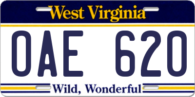 WV license plate OAE620