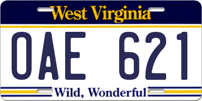 WV license plate OAE621