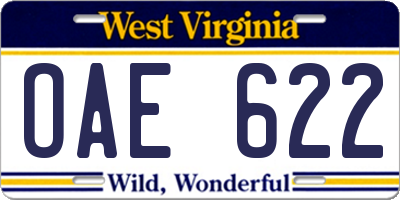 WV license plate OAE622
