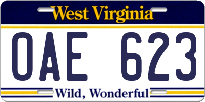 WV license plate OAE623