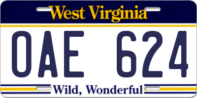 WV license plate OAE624