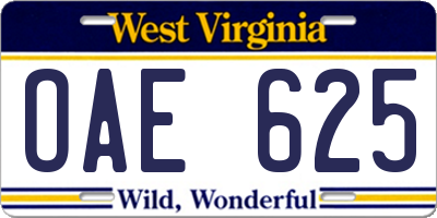 WV license plate OAE625