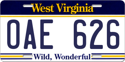 WV license plate OAE626