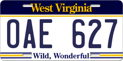 WV license plate OAE627