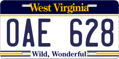 WV license plate OAE628