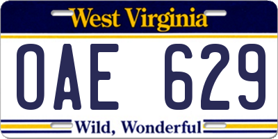 WV license plate OAE629