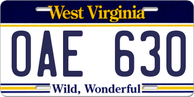 WV license plate OAE630