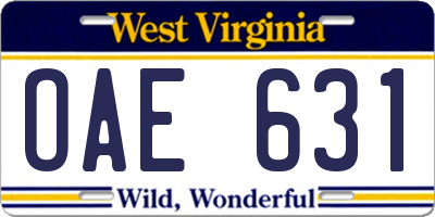 WV license plate OAE631