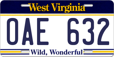 WV license plate OAE632