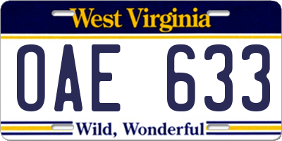WV license plate OAE633