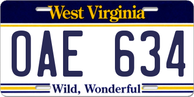 WV license plate OAE634