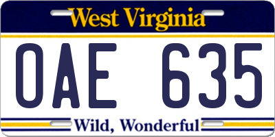 WV license plate OAE635