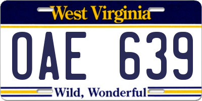 WV license plate OAE639