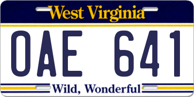 WV license plate OAE641
