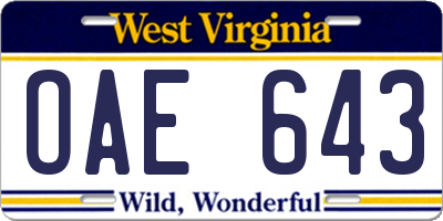 WV license plate OAE643