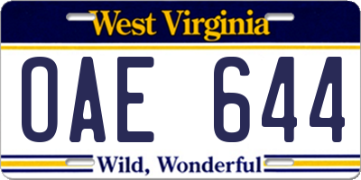 WV license plate OAE644