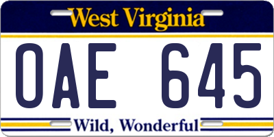 WV license plate OAE645