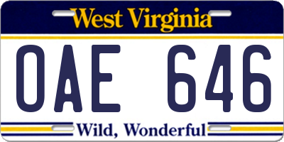 WV license plate OAE646