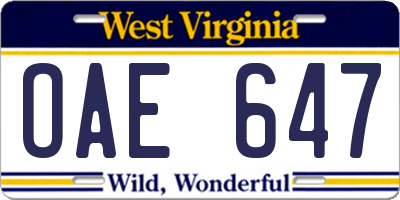 WV license plate OAE647