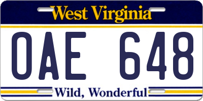 WV license plate OAE648