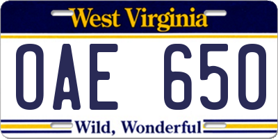 WV license plate OAE650
