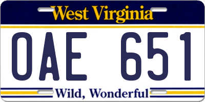 WV license plate OAE651