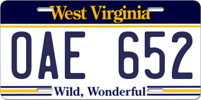 WV license plate OAE652