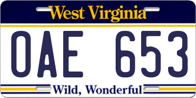 WV license plate OAE653