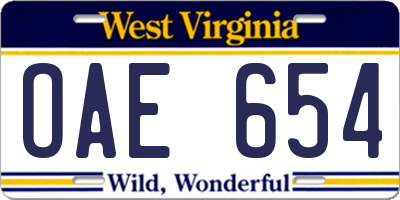 WV license plate OAE654