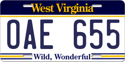 WV license plate OAE655