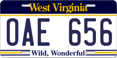 WV license plate OAE656