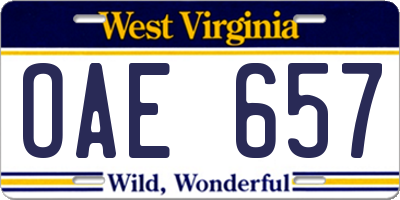 WV license plate OAE657