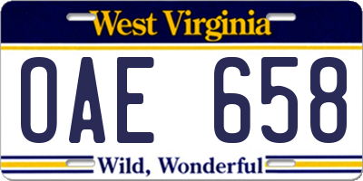 WV license plate OAE658