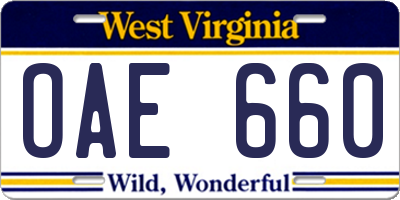 WV license plate OAE660