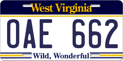 WV license plate OAE662