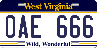 WV license plate OAE666