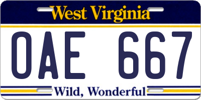 WV license plate OAE667