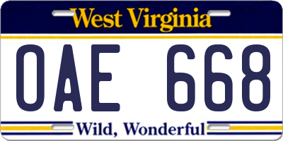 WV license plate OAE668