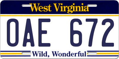 WV license plate OAE672