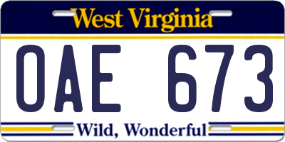 WV license plate OAE673