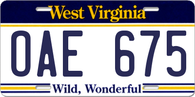 WV license plate OAE675